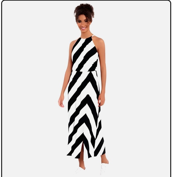 London Times // Halter Neck Blouson Front Slit Jersey Dress - Picture 1 of 5